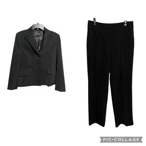 Kasper Suit Black Pinstripe Women's Size 8 Jacket 3 Button Straight Leg Career